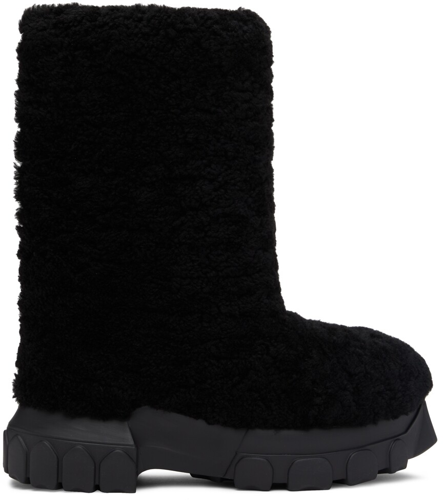 

Черные тракторные сапоги из овечьей шерсти Lunar Rick Owens