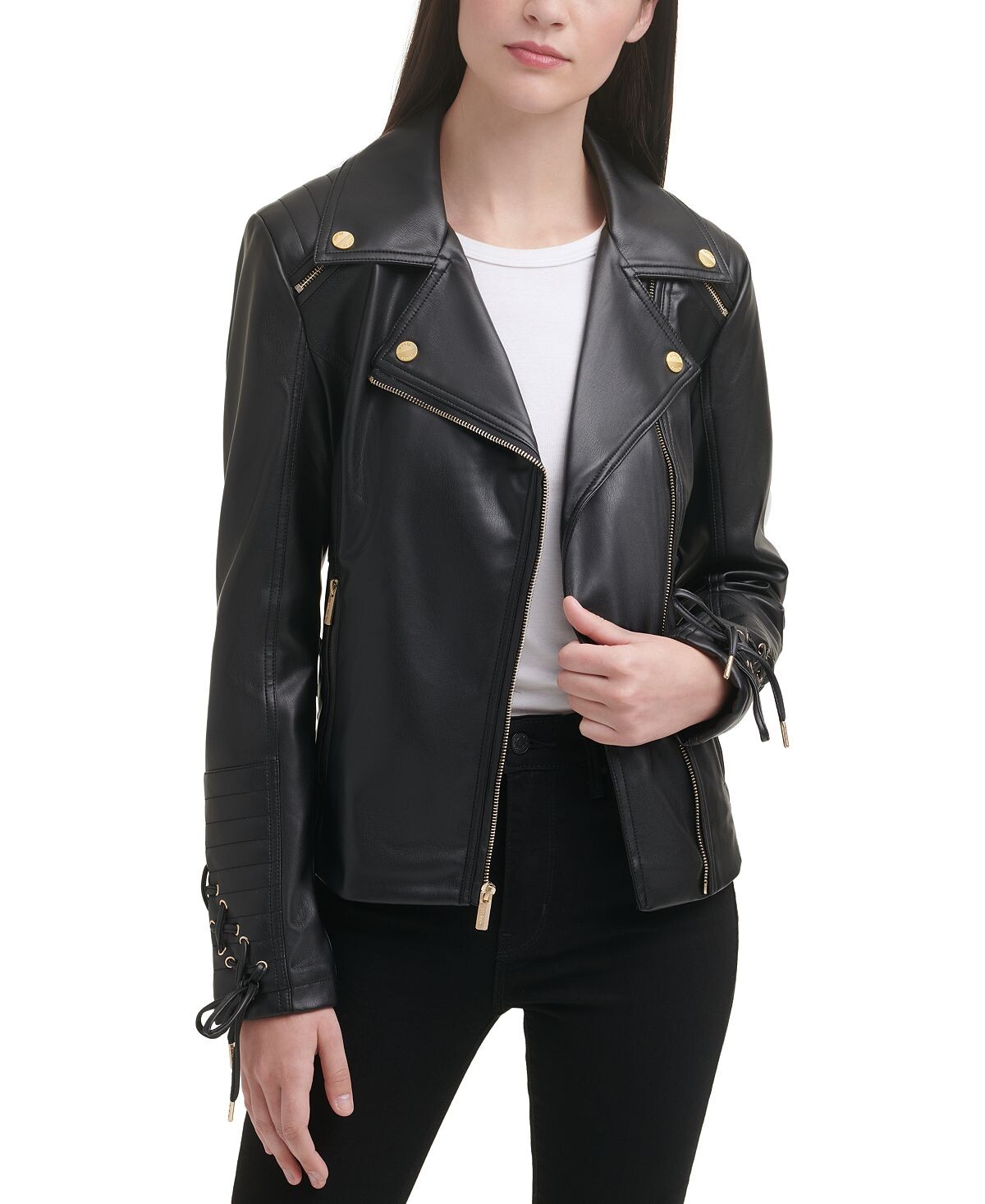 

Женское асимметричное байкерское пальто из искусственной кожи GUESS, черный