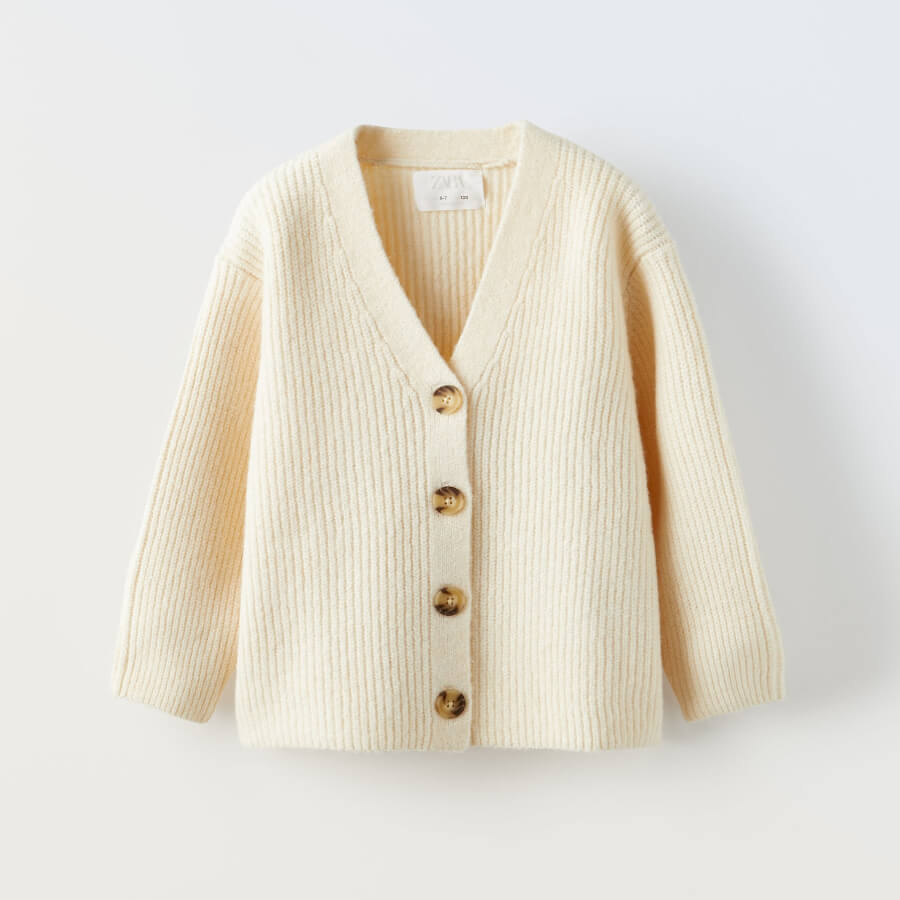 Кардиган для девочки Zara Buttoned Knit, экрю свитер для девочки zara knit wrap collar экрю