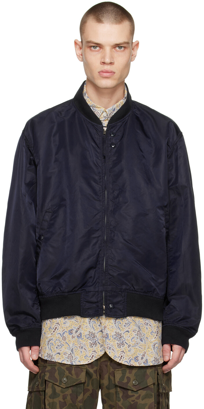 

Темно-синий бомбер с отделкой в ​​рубчик Engineered Garments