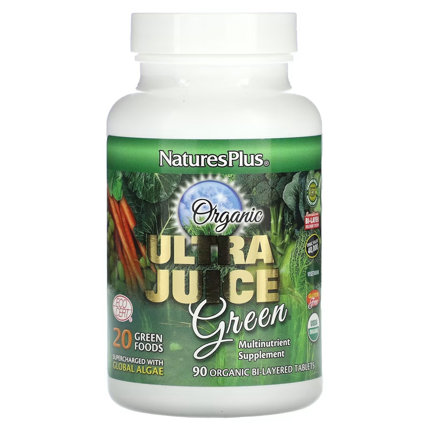 

Органический зеленый сок NaturesPlus Ultra Juice, 90 органических двухслойных таблеток