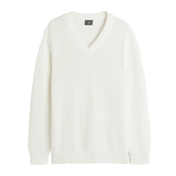 

Пуловер H&M Regular Fit V-neck, белый