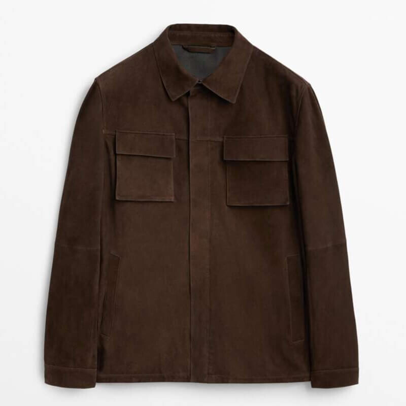 

Куртка-рубашка Massimo Dutti Suede With Pockets, темно-коричневый