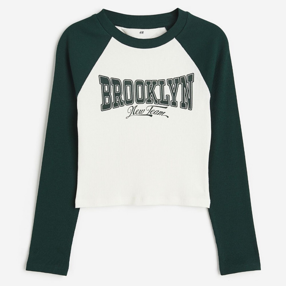 

Лонгслив H&M Kids Short Ribbed Cotton Jersey Brooklyn, темно-зеленый