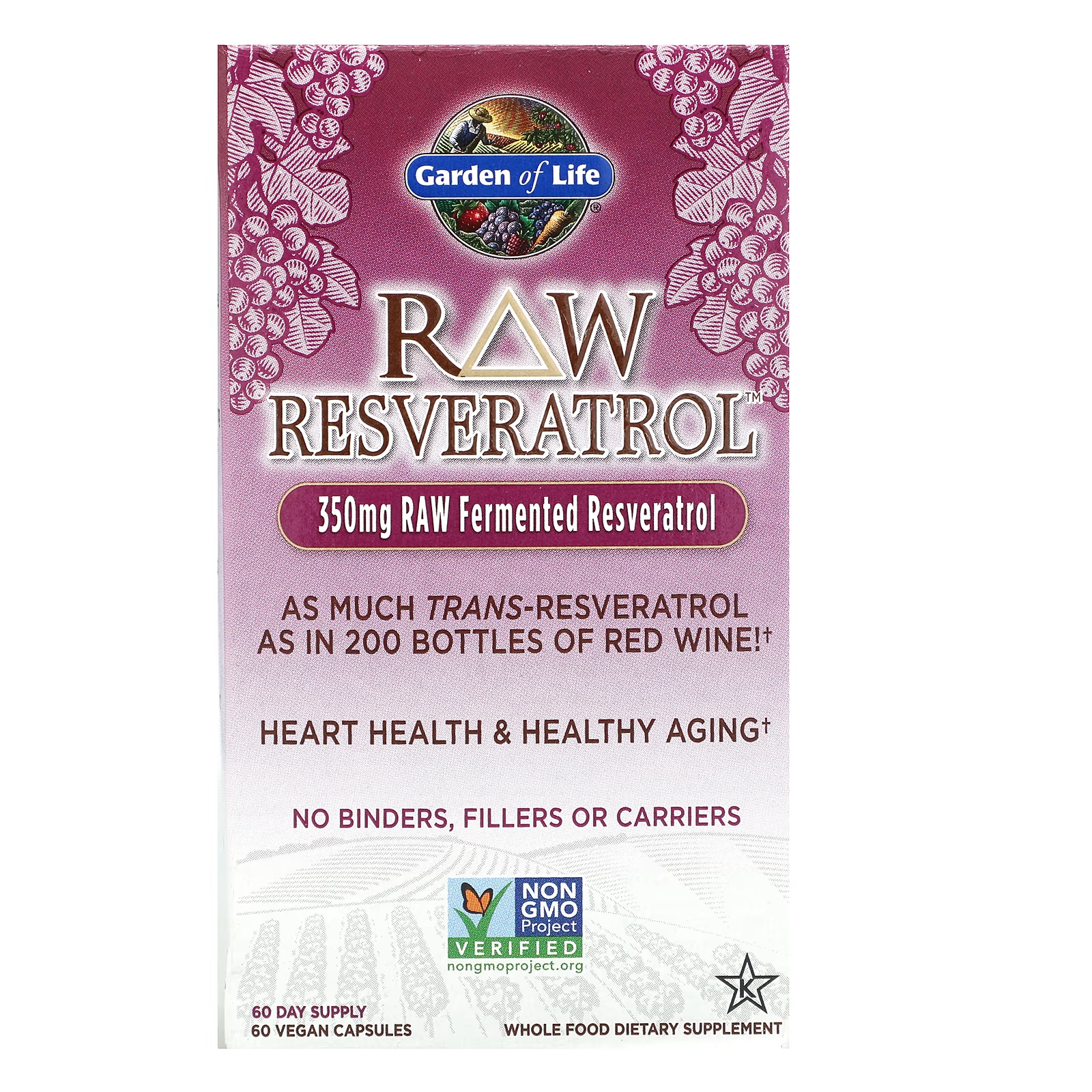 Пищевая Добавка Garden of Life RAW Resveratrol, 60 веганских капсул raw coq10 200 мг 60 капсул garden of life