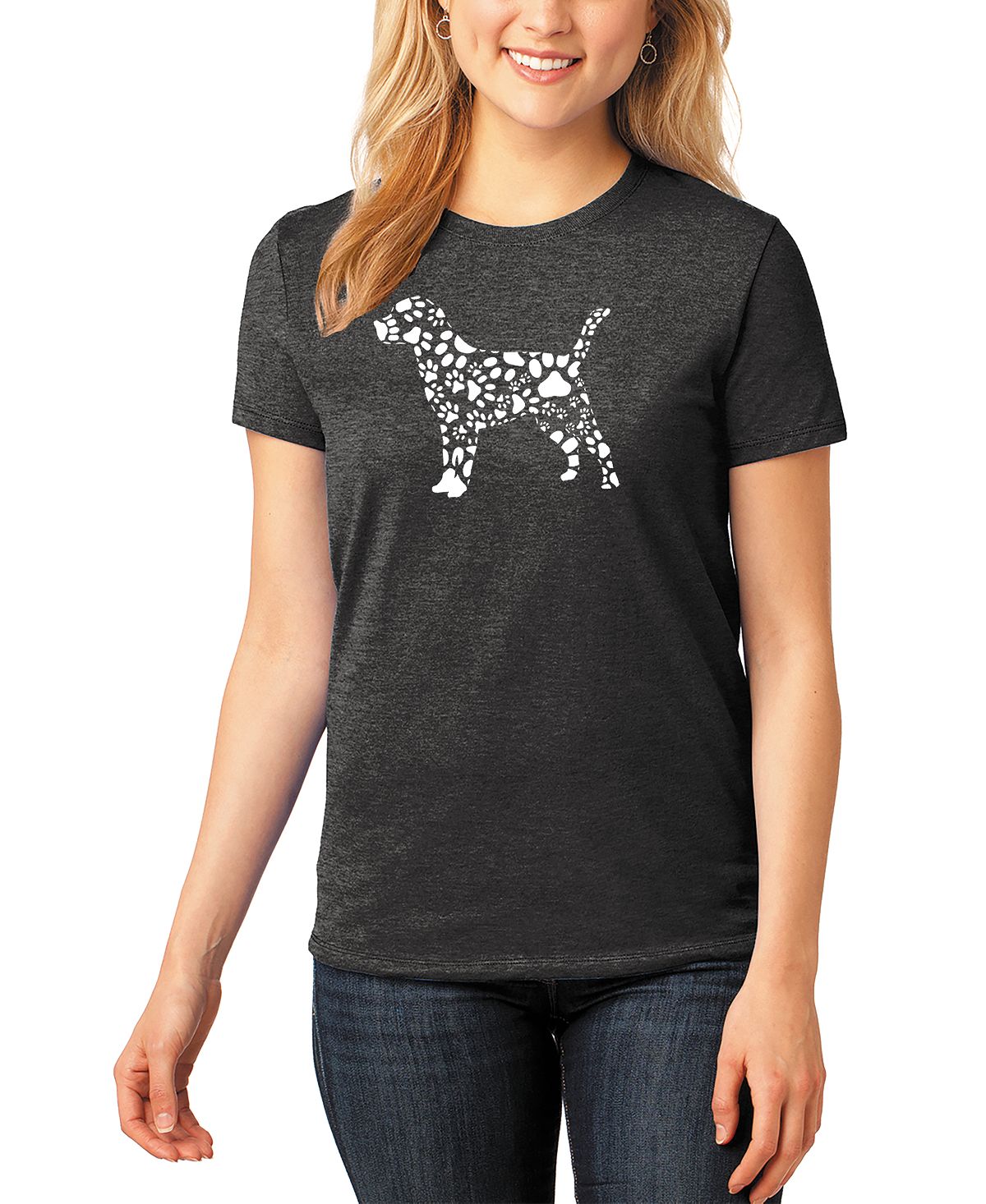 Женская футболка premium blend с принтом собачьей лапы word art LA Pop Art, черный