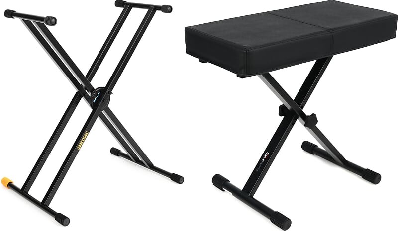 

Hercules Stands KS120B EZ-LOK Double X Keyboard Stand Bundle with Gator Frameworks GFW-KEY-BNCH-1 Standard Black Keyboard Bench