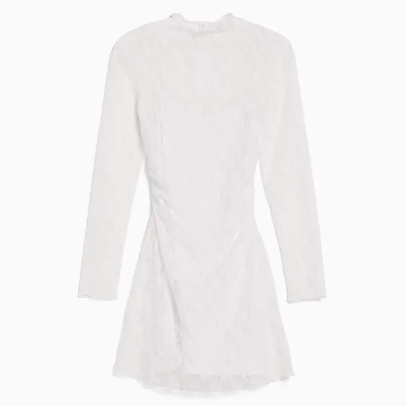 

Платье Bershka Blonde Lace Long Sleeve Mini With Neckline Detail, кремовый