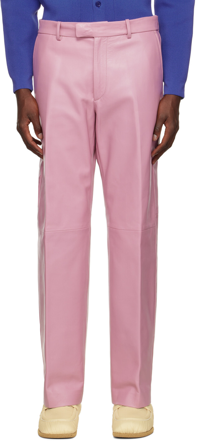 

Розовые кожаные брюки со вставками Dries Van Noten