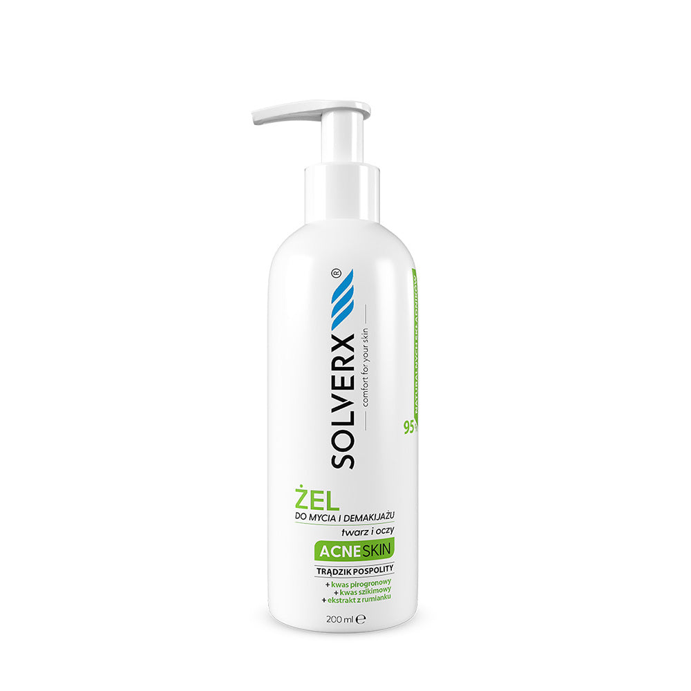 SOLVERX Гель для очищения и снятия макияжа Acne Skin для угревой и жирной кожи 200мл