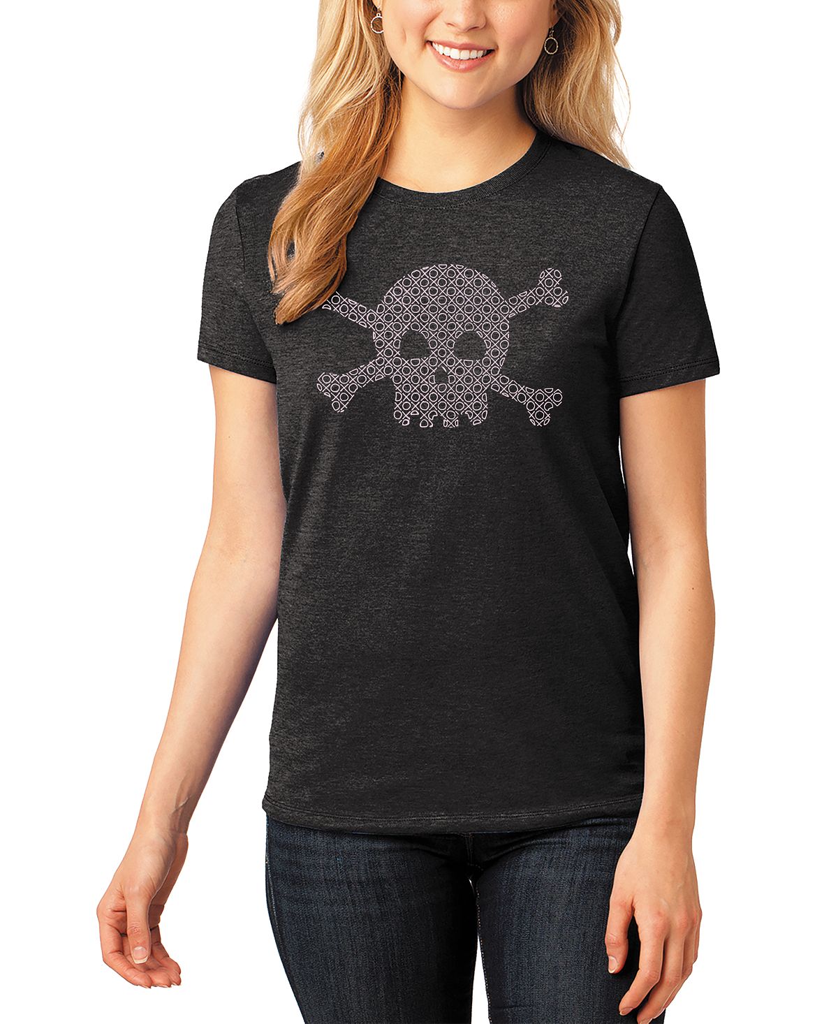Женская футболка premium blend word art xoxo с черепом LA Pop Art, черный