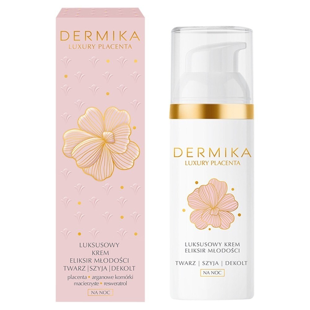 

Dermika Luxury Placenta Роскошный крем-эликсир молодости для лица, шеи и зоны декольте на ночь 50мл