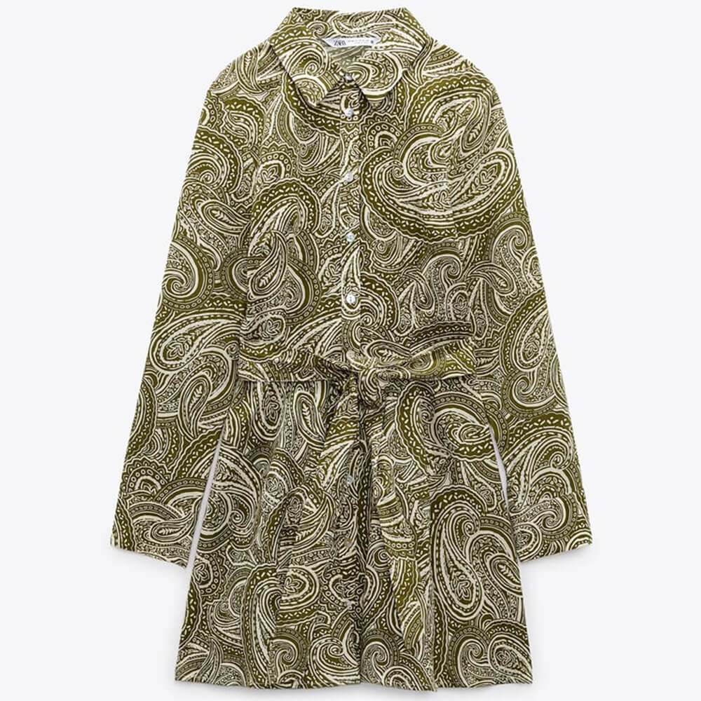 

Платье Zara Printed With Belt, зеленый/белый