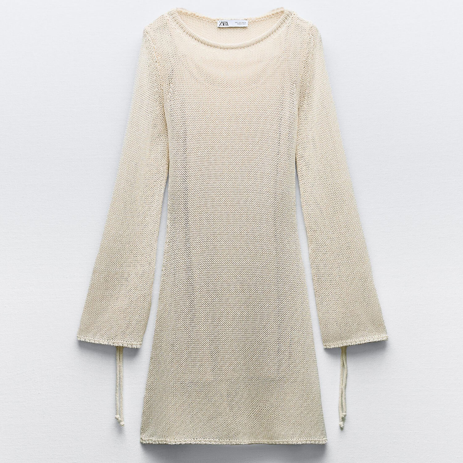 Платье Zara Knit With Drawstring Sleeves, экрю