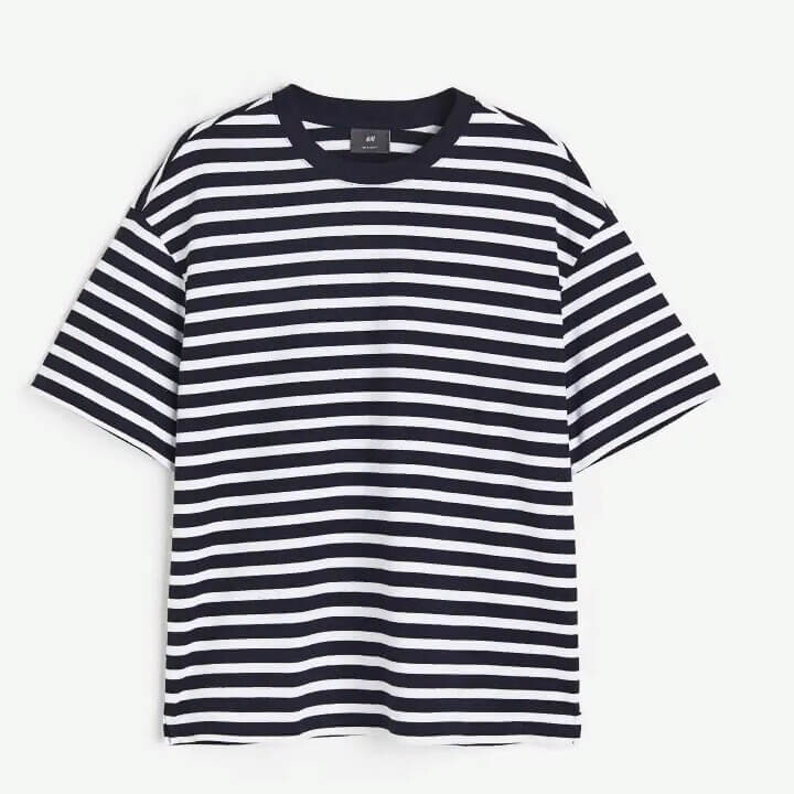 

Футболка в полоску H&M Relaxed Fit Cotton, темно-синий/белый