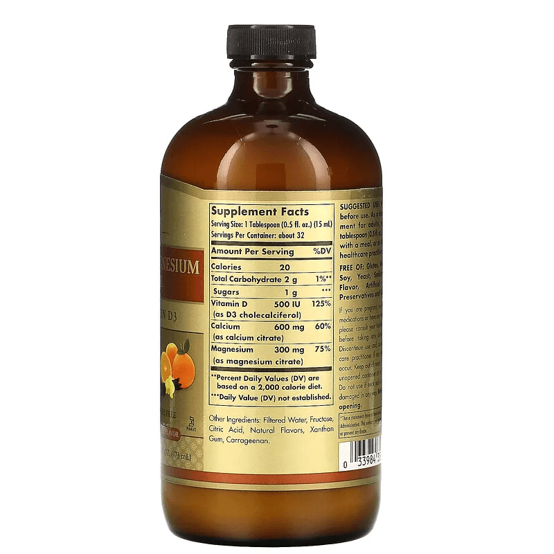 Цитрат кальция и магния, с витамином D3, вкус натурального апельсина 473 мл, Solgar