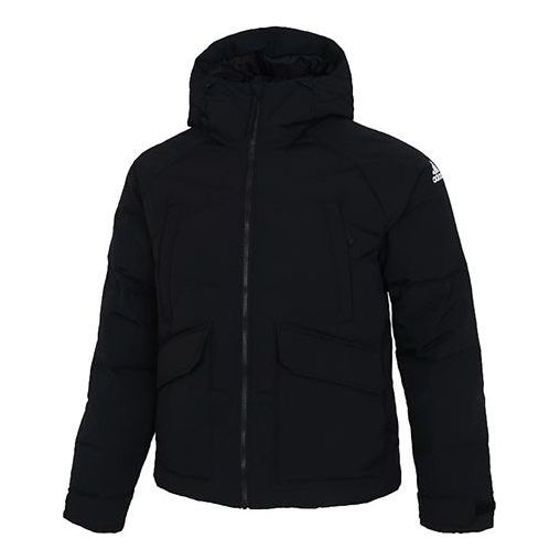 Пуховик Adidas Big Baffle Jkt Casual Sports Zipper Cardigan hooded Black, Черный