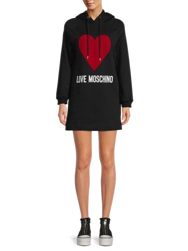 

Платье Love Moschino графичное с капюшоном, черный