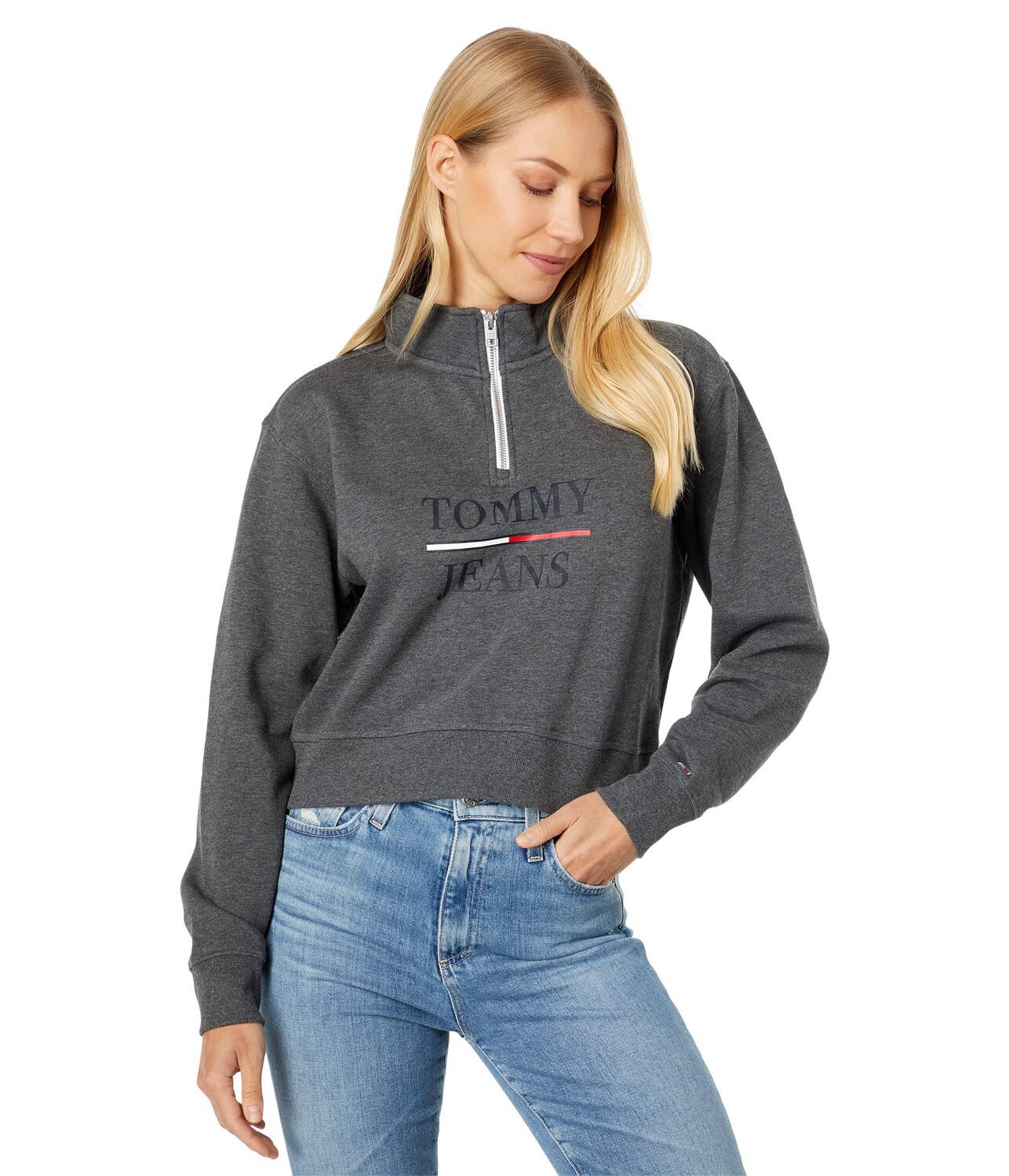 

Пуловер Tommy Jeans, 1/2 Zip Crop Pullover, Серый