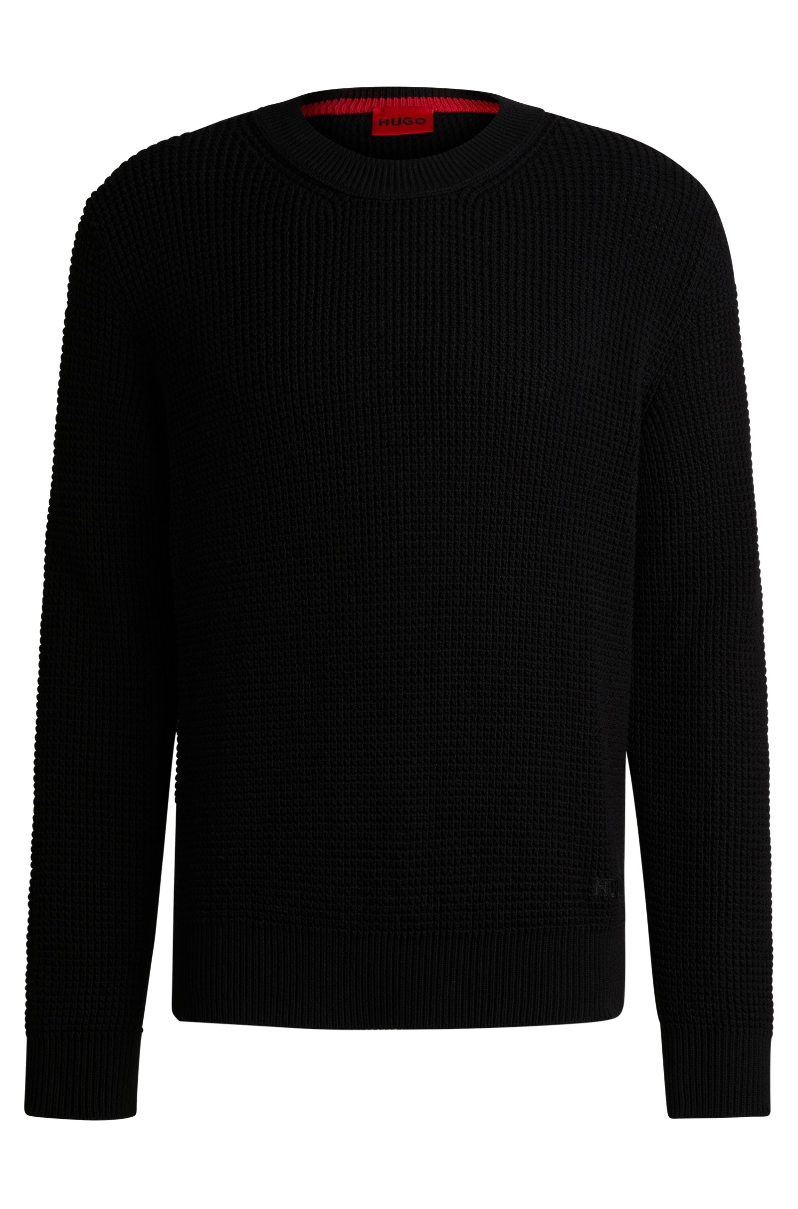 Свитер Hugo Relaxed-fit With Knitted Structure And Crew Neckline, черный koan knitwear свитер с круглым вырезом и узором из кос белый