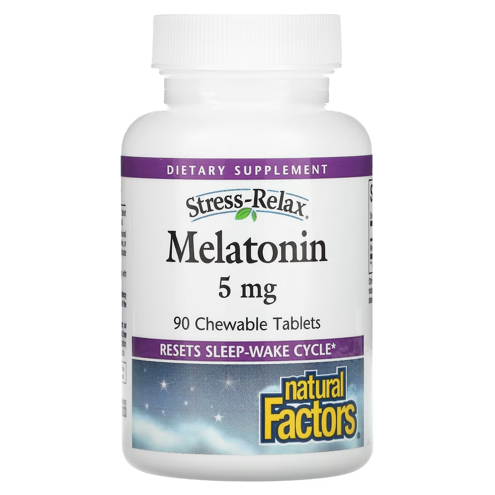 цена Natural Factors Stress-Relax мелатонин 5 мг, 90 жевательных таблеток