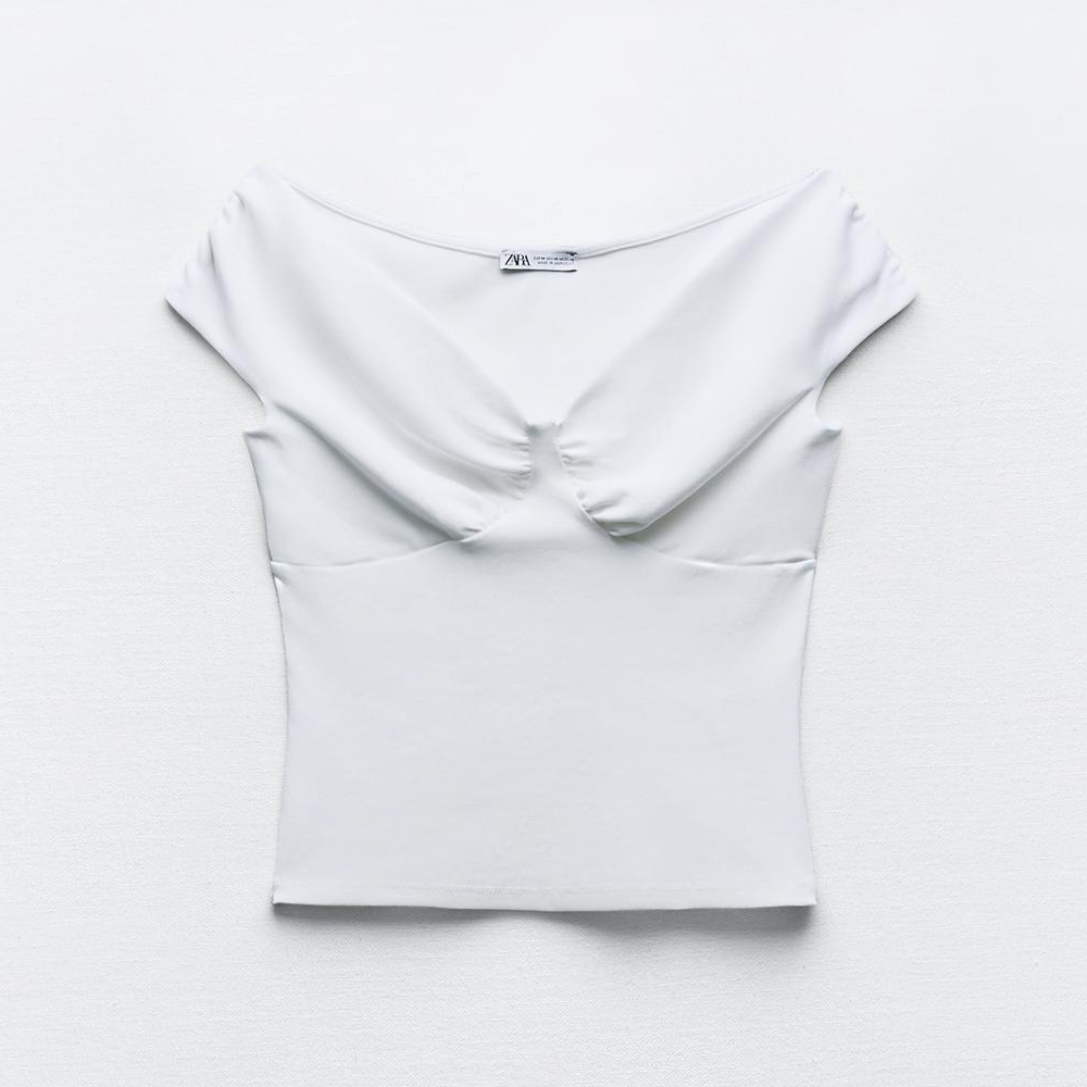 Топ Zara Pleated Cotton, белый блуза zara fine pleated малиновый