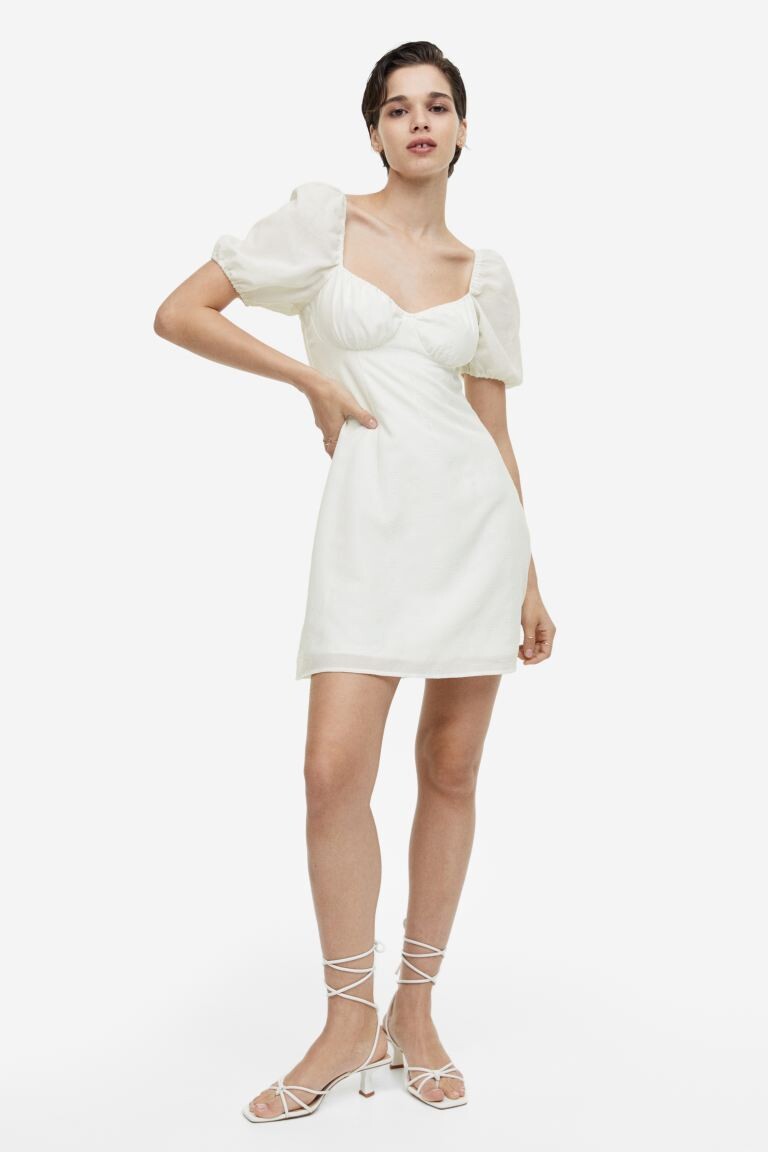 

Креповое платье с пышными рукавами H&M, крем