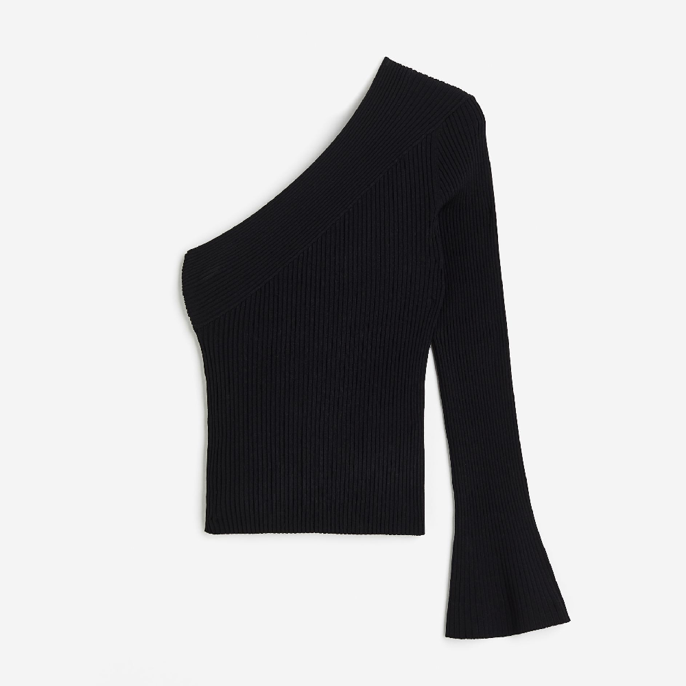 Топ H&M Rib-knit One-shoulder, черный