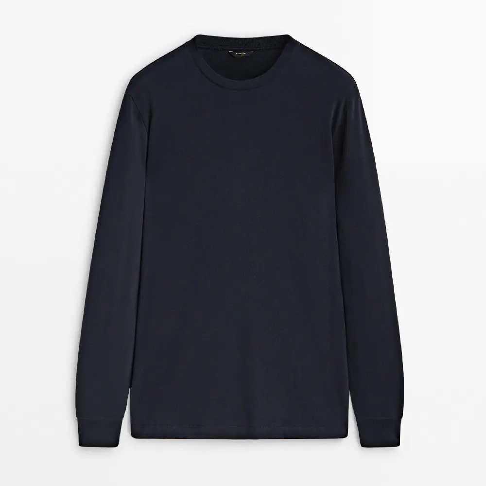 

Лонгслив Massimo Dutti Cotton, темно-синий