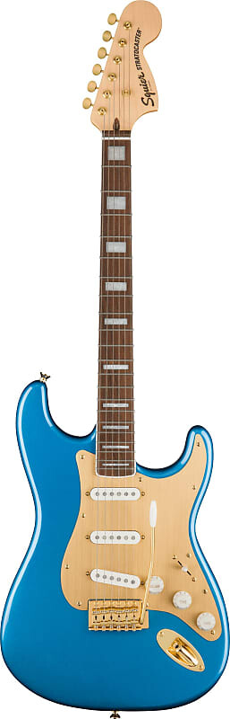 

Squier 40th Anniversary Stratocaster Gold Edition Lake Placid Blue Fender 40th Anniversary Stratocaster, Gold Edition, Laurel Fingerboard, Gold Anodized Pickguard,