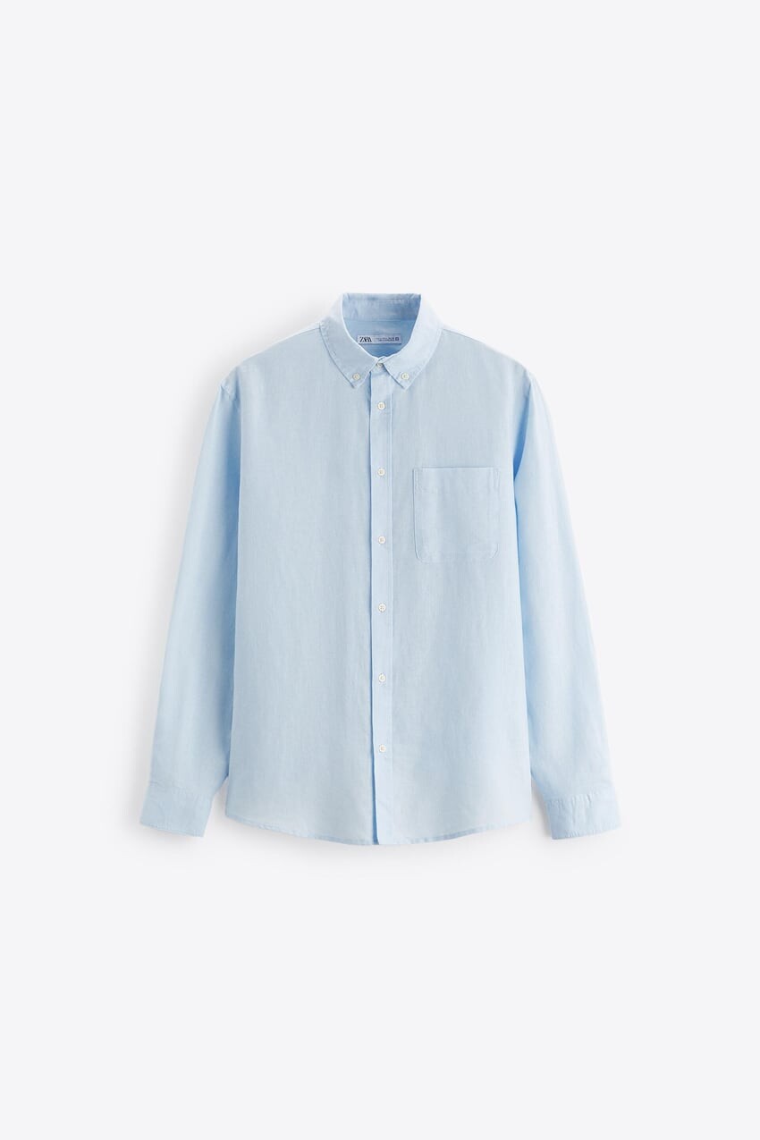 

Рубашка Zara cotton - linen, светло-голубой