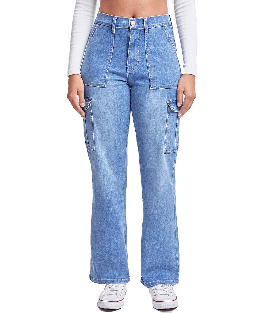 YMI Jeanswear Прямые джинсы-карго с высокой посадкой, синий
