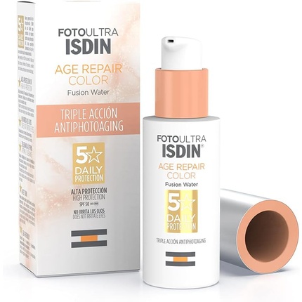 Fotoultra Age Repair Color Fusion Water Spf50 50 мл - Солнцезащитный крем для лица с тройным антифотовозрастным действием и естественным покрытием, Isdin