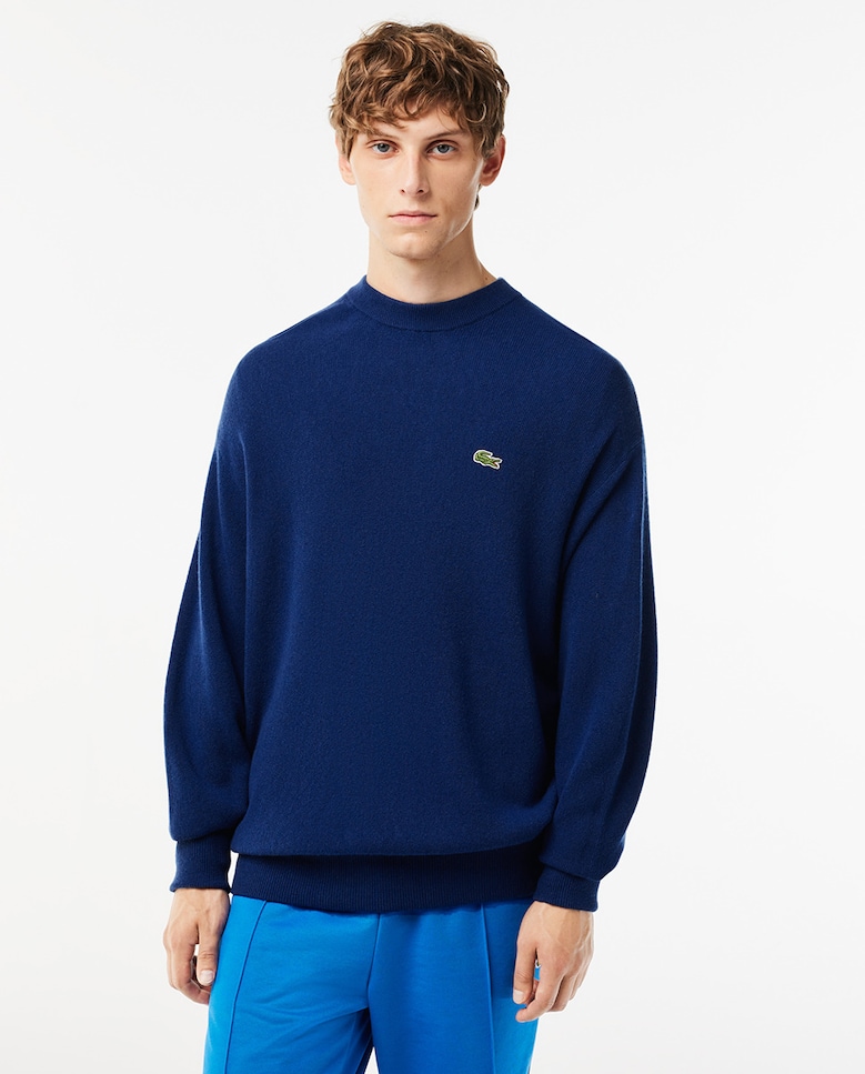 Мужской шерстяной свитер Fit Relax с круглым вырезом Lacoste, синий
