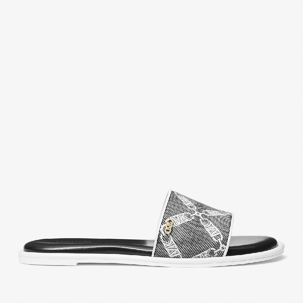 цена Шлепанцы Michael Michael Kors Saylor Empire Logo Jacquard Slide, черный/белый