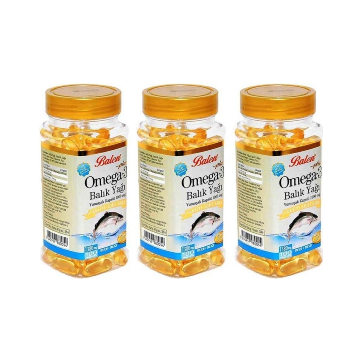 

Рыбий жир Balen Omega 3, 100 капсул, 1380 мг, 3 штуки