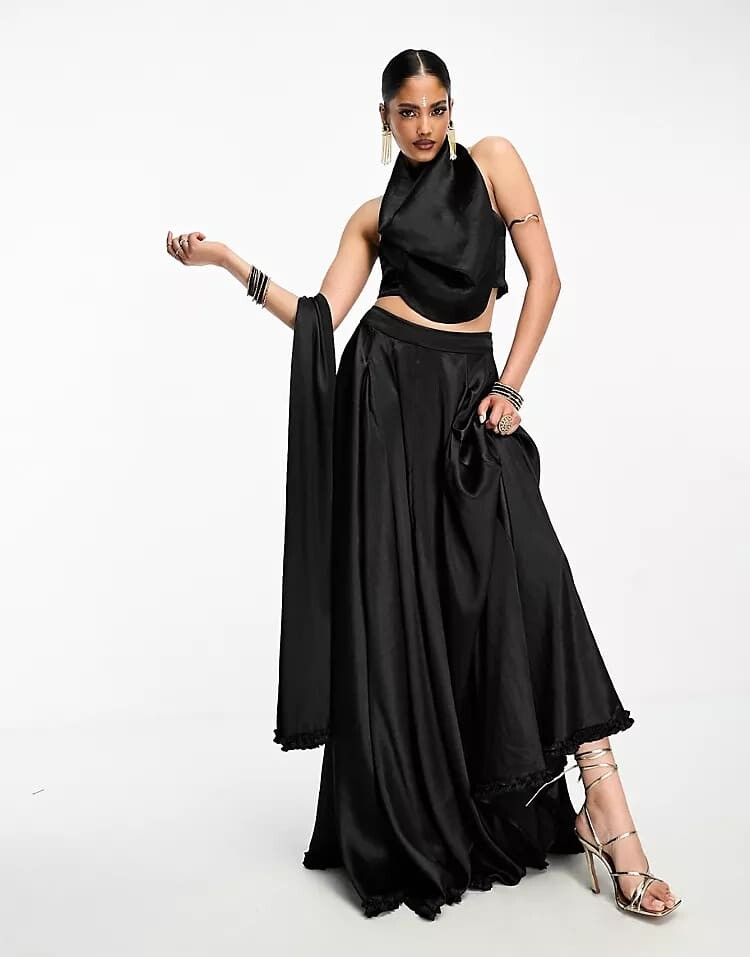 

Юбка с оборками Kanya London Lehenga Full Flare & Dupatta Co-ord, черный