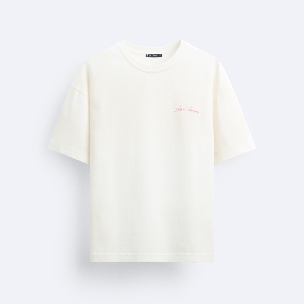 Футболка Zara Faded With Contrast Print, белый футболка zara with contrast print розовый белый