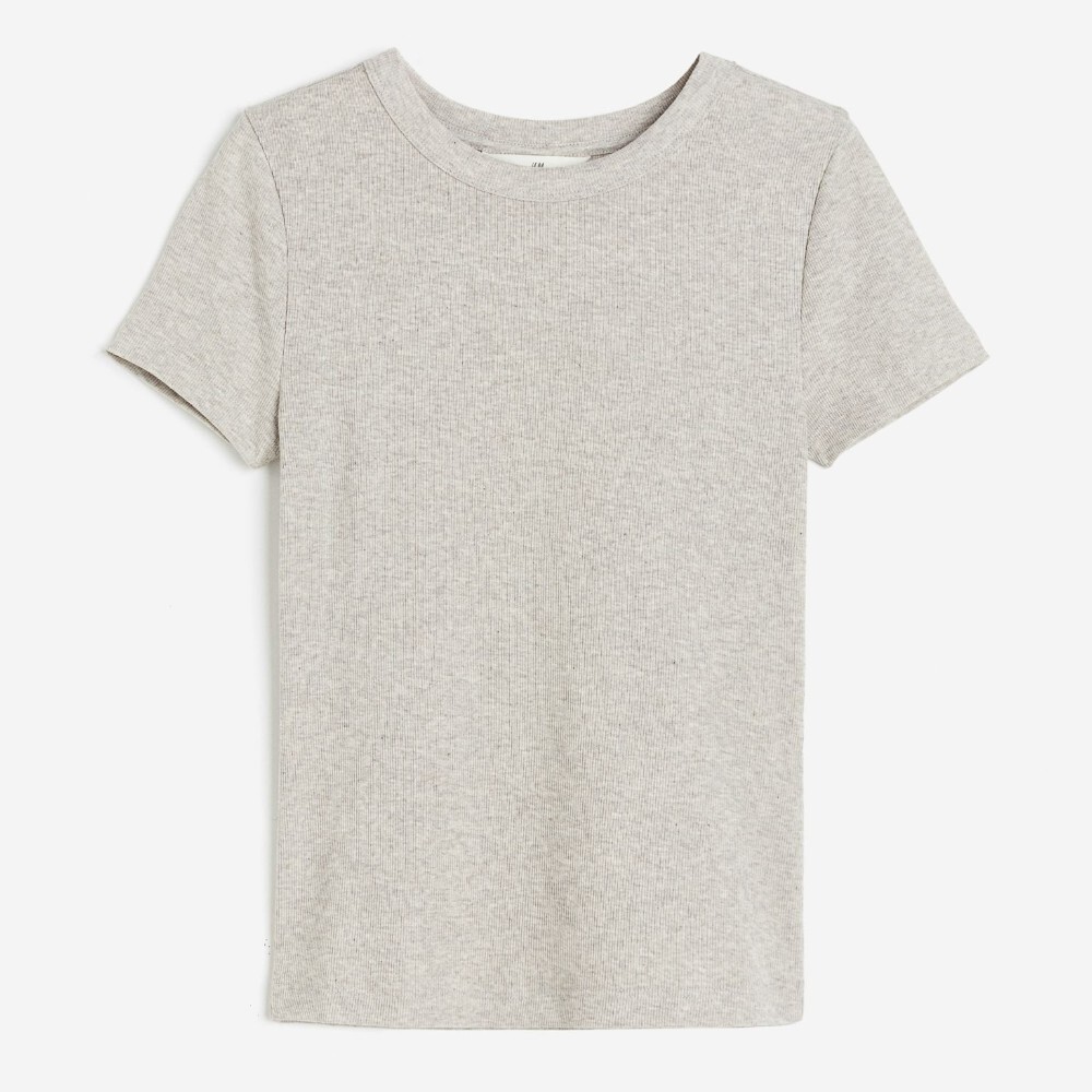 

Футболка H&M Ribbed Modal-blend, светло-бежевый
