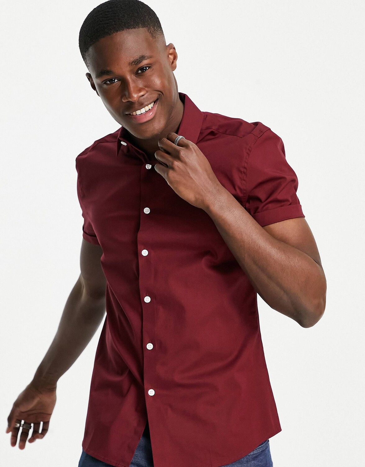 

Бордовая рубашка скинни стрейч ASOS DESIGN