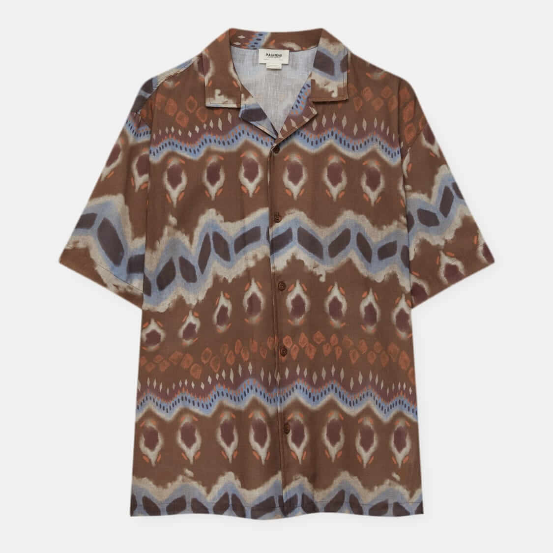 

Рубашка Pull&Bear Print с коротким рукавом, коричневый/синий/белый
