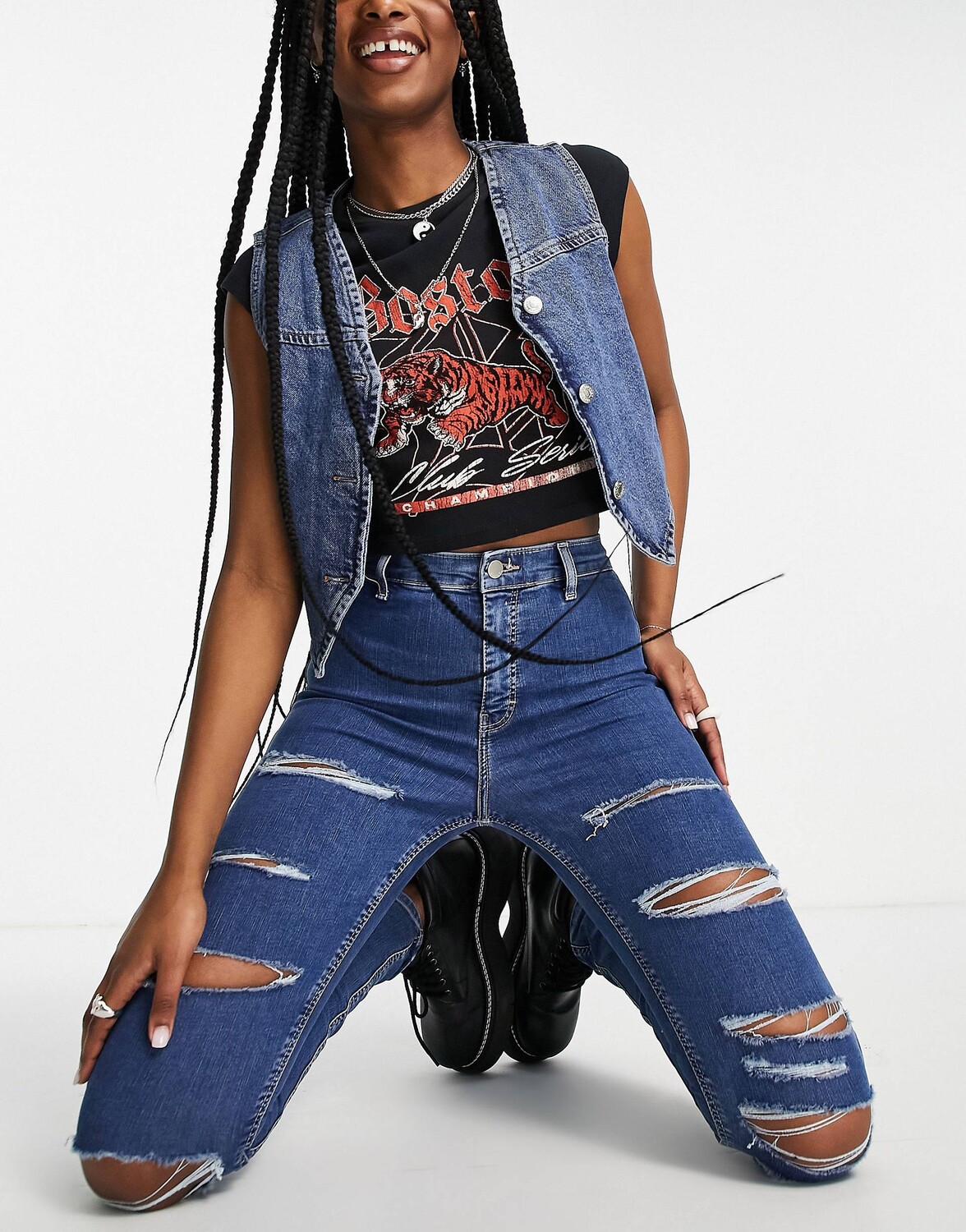 

Темно-синие джинсы Topshop Joni с суперпрорезями