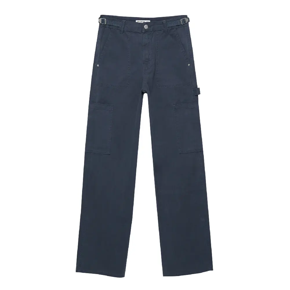 

Брюки Pull&Bear High-waist Carpenter, темно-синий