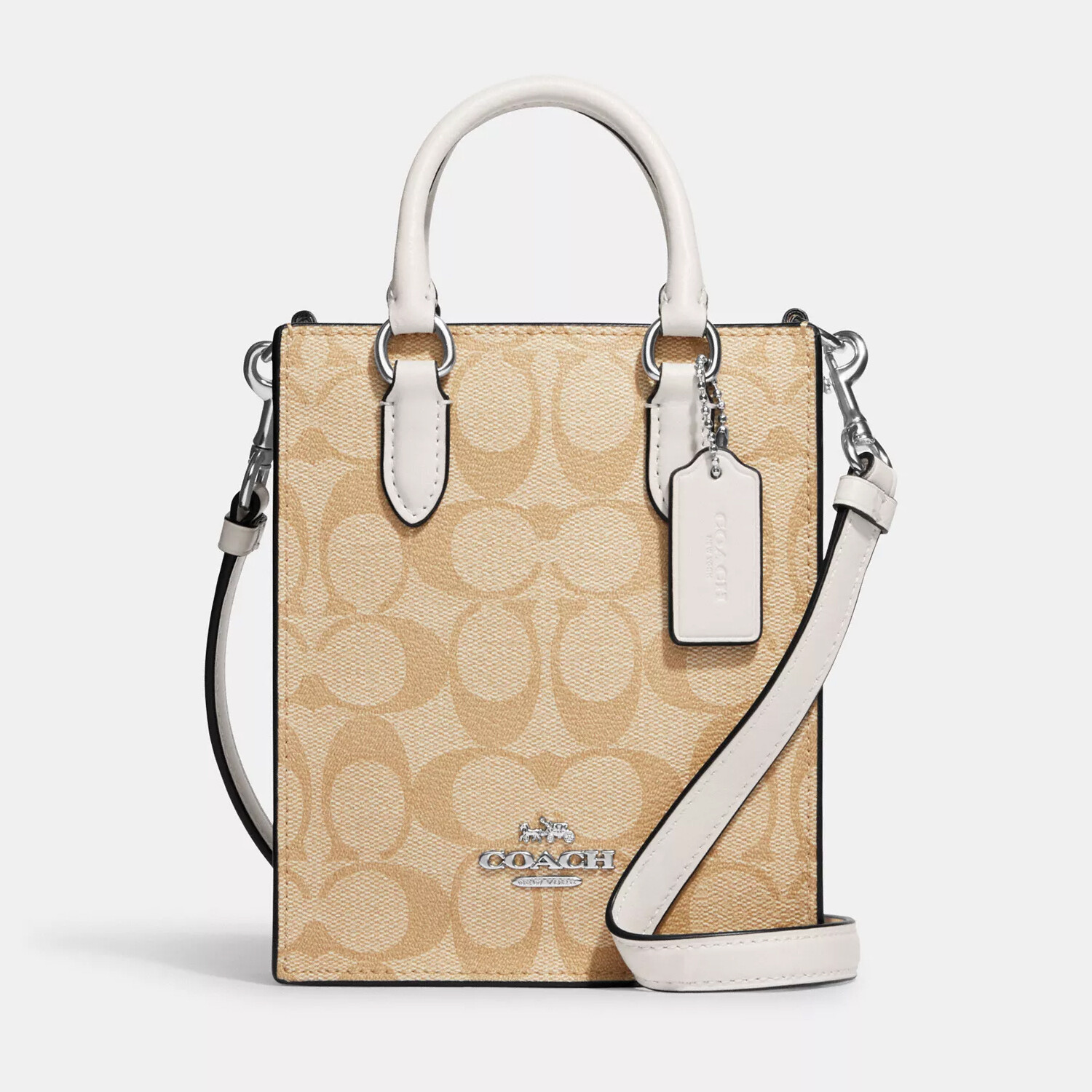 

Сумка Coach Outlet North South Mini Tote In Signature Canvas, бежевый/молочный