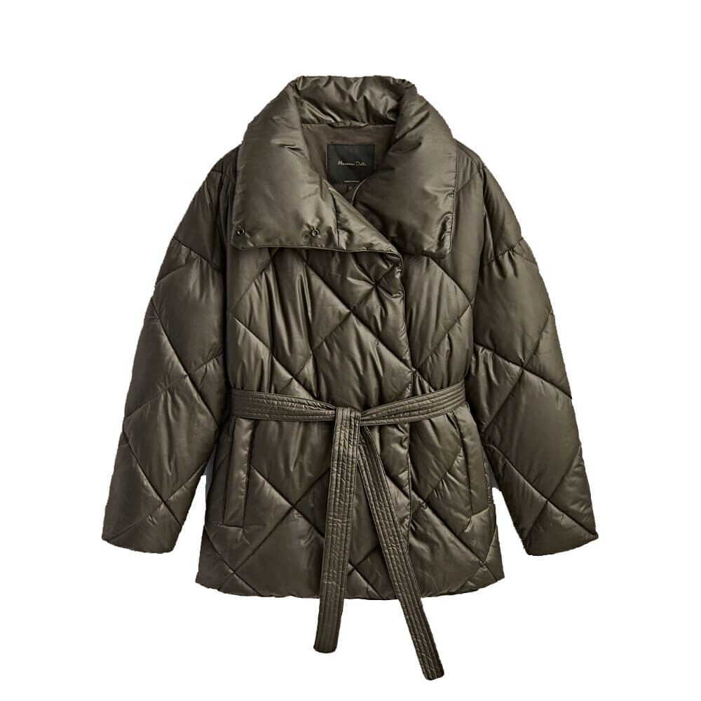 

Пуховик Massimo Dutti Double-breasted, серовато-зелёный