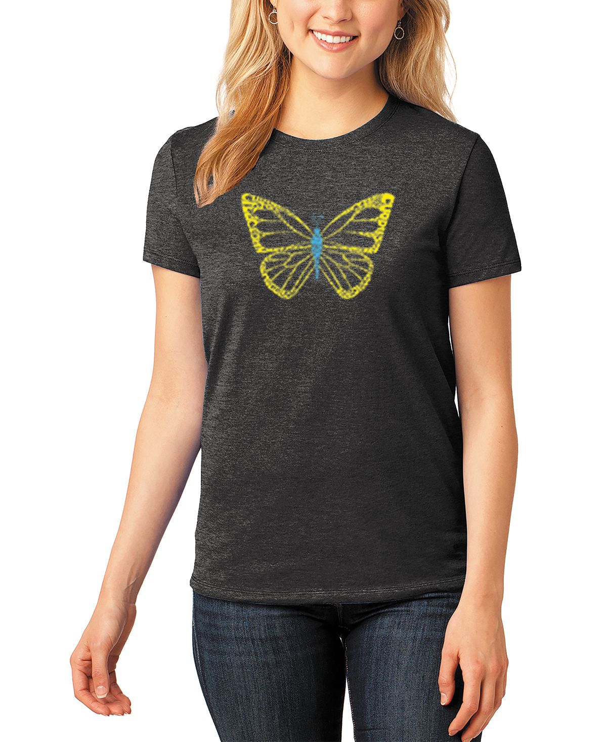 Женская футболка premium blend butterfly word art LA Pop Art, черный