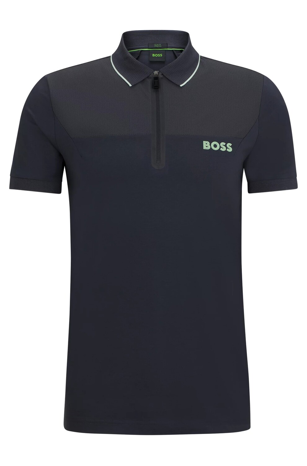 

Футболка поло Boss Zip-neck Slim-fit With Mesh Details, темно-серый