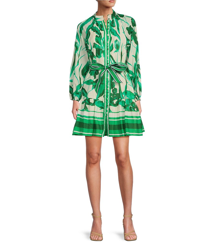 Antonio Melani Brynn Платье-рубашка с длинными рукавами и воротником из вуали с принтом, зеленый