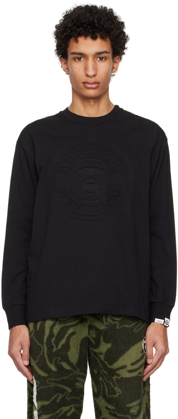 

Черная футболка с длинным рукавом с тиснением AAPE by A Bathing Ape, Черный