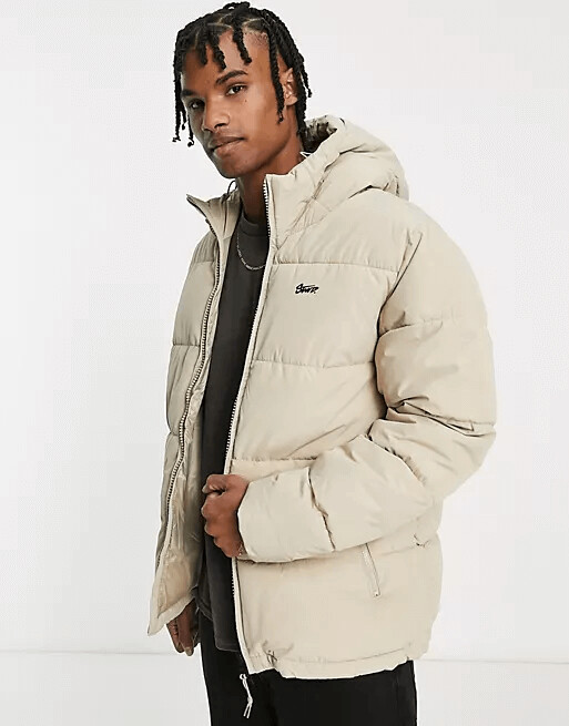 

Пуховик с капюшоном Pull&Bear ASOS, бежевый